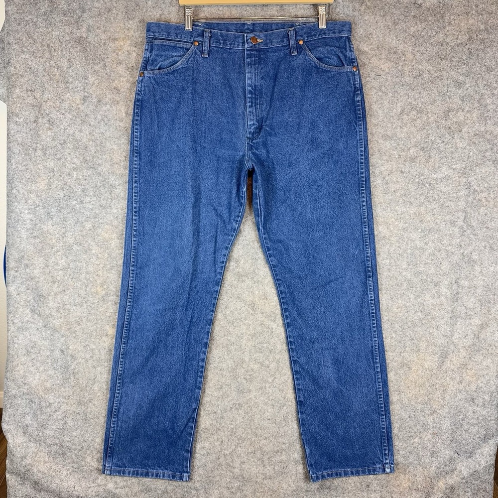 Vintage Wrangler Jeans Mens 36x32 Blue 13MWZ Cowboy Cut Western Rodeo Whiskered